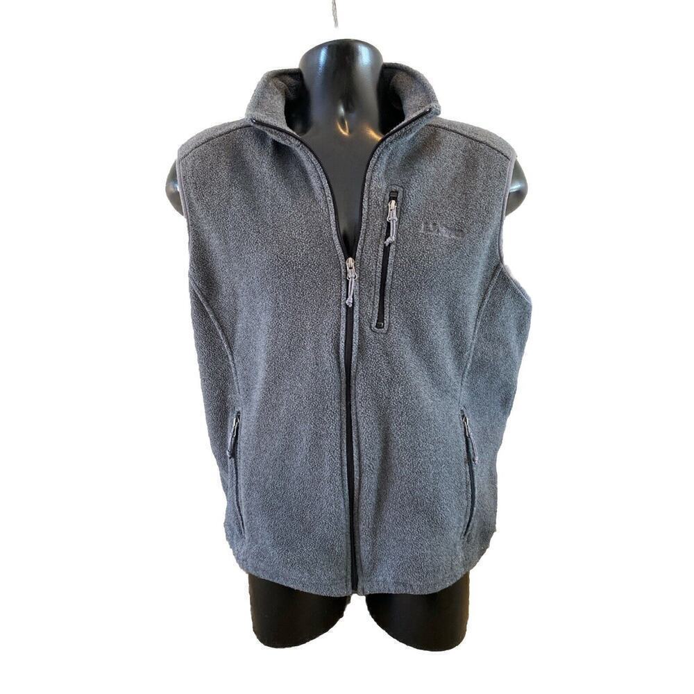 LL Bean Men’s Dark Gray Fleece Zip Vest Size Large Pockets Logo EUC